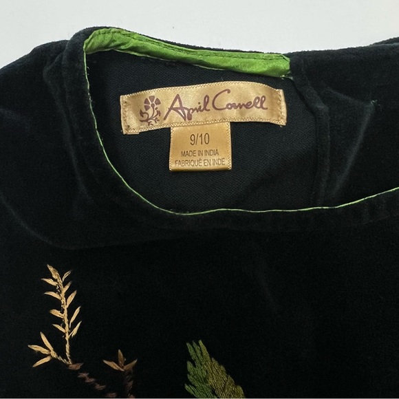 April Cornell Girls 9/10 Black Velvet Floral Embroidered Vintage Flare Dress - Picture 8 of 10